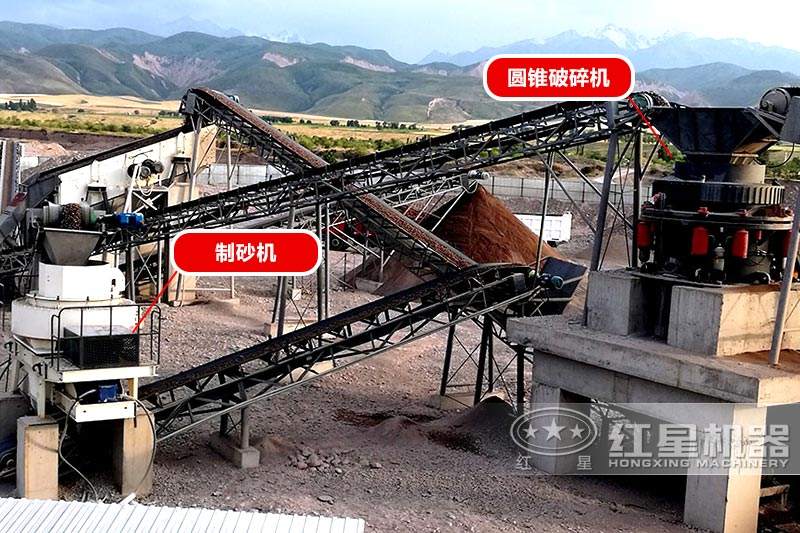 碎石破碎機(jī)生產(chǎn)線，圓錐破+制砂機(jī)搭配，破碎