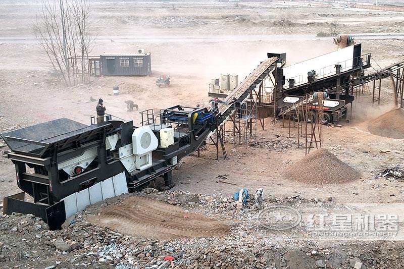 建筑垃圾破碎機-輪胎式移動破碎站，雙機聯(lián)合