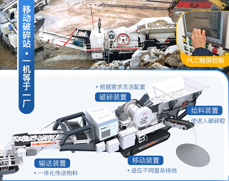 移動破碎生產(chǎn)線集給料、破碎、輸送、篩分等為一體